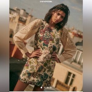 Sézane Samia Dress: Jacquard Fantasy. Floral Cream Mini Dress